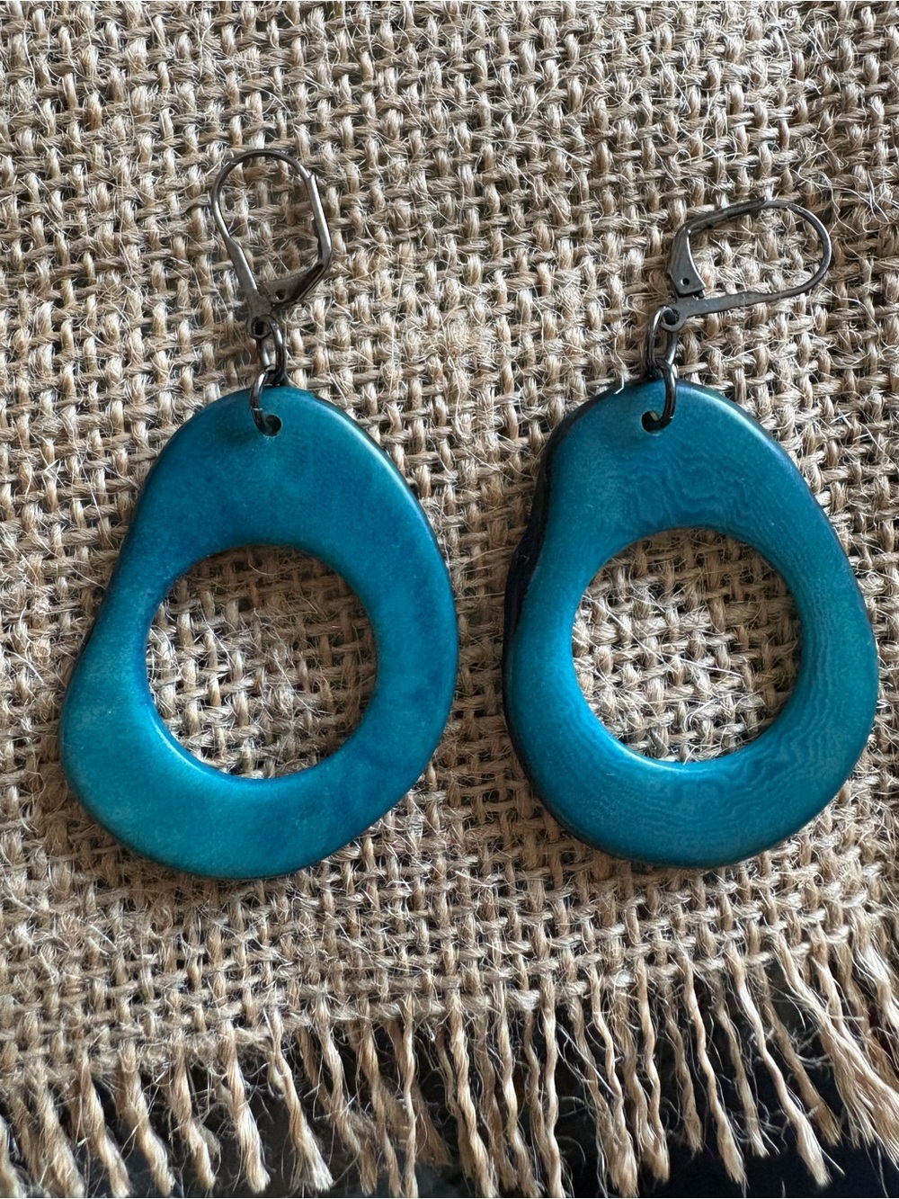 Tagua Nut Teal Turquoise Lightweight Dangle Earrings - Women Jewelry